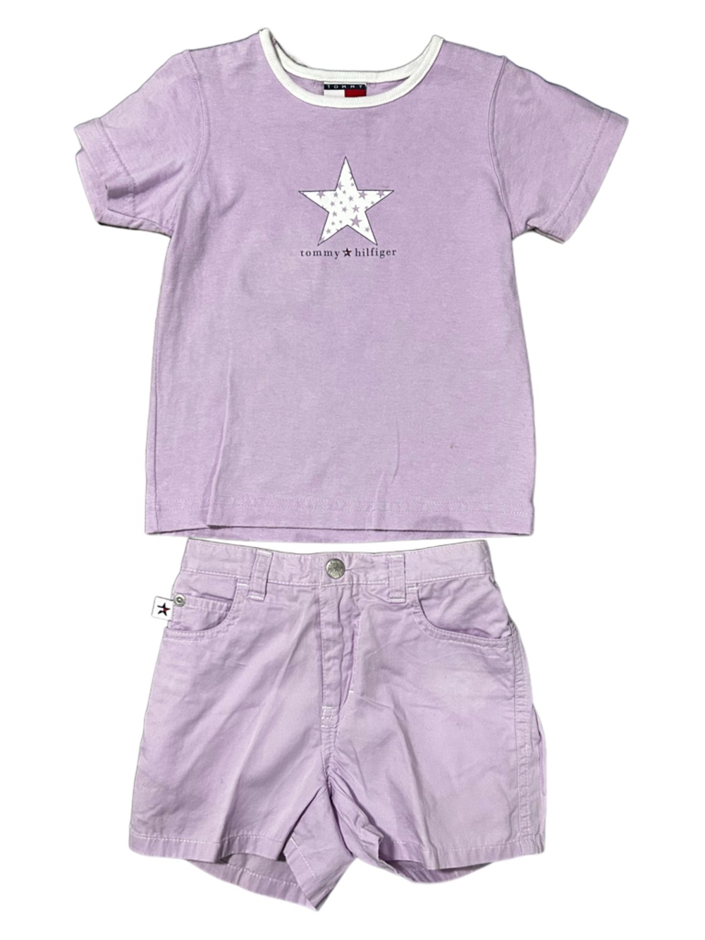 90s Vintage Tommy Hilfiger Lilac Star Tee & Shorts Set (Pastel Purple)